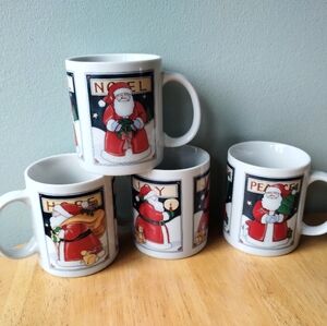 Vintage Christmas Mugs Houston Foods 1991 Peace Hope Joy Noel Santa Claus Set